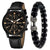 Men's watch with black strap and black dial with bracelet