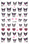 Kuromi themed nail stickers with pink and black designs