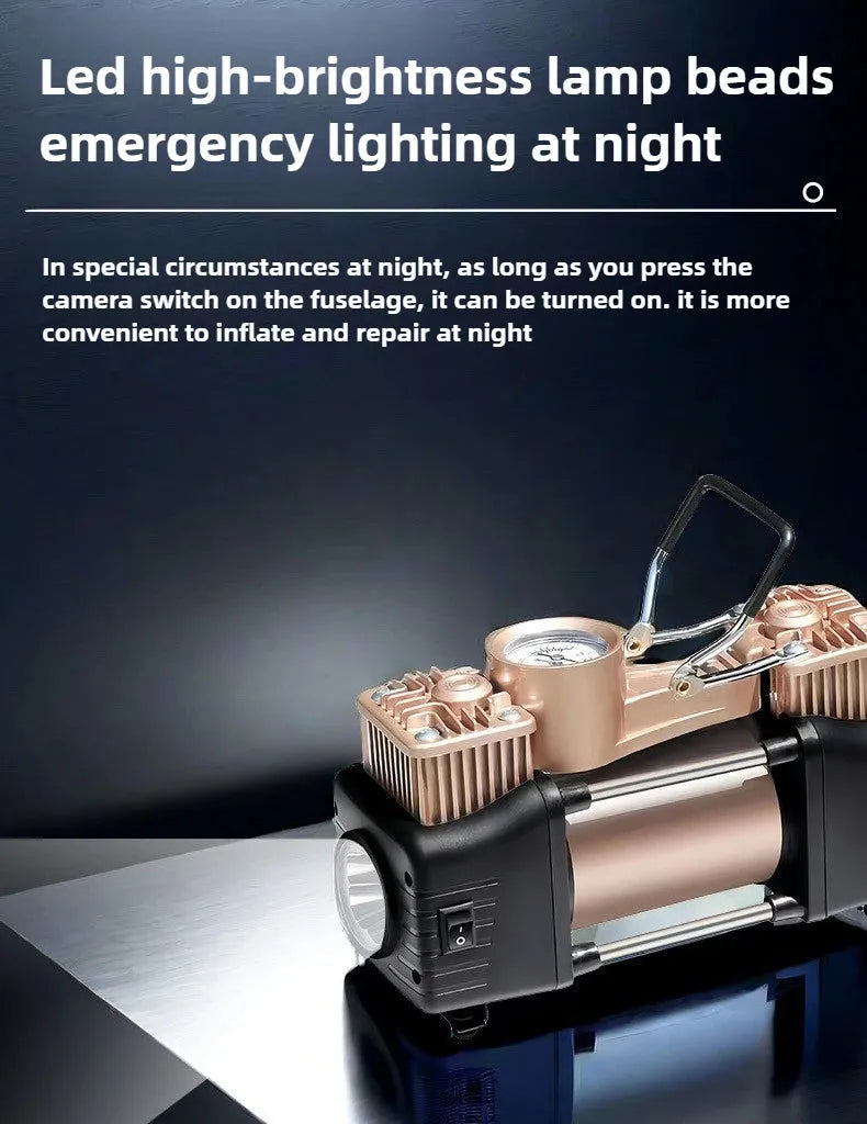 Tire Inflator Heavy Duty 12V Dual Cylinder With LED Light