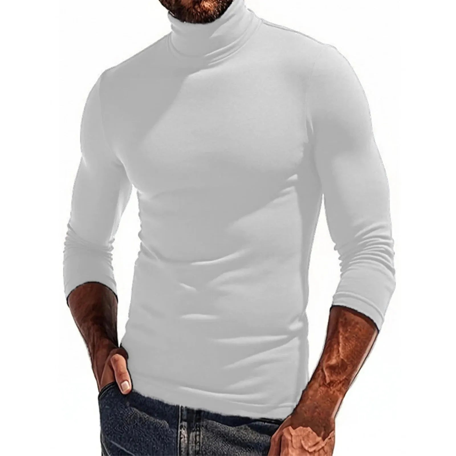 Men’s Long Sleeved Shirt Slim Fit Solid Turtleneck Tee