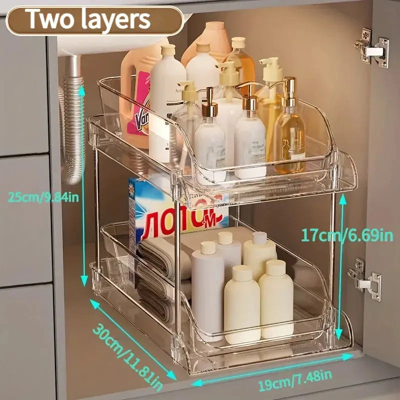 Pull Out Under Sink Organizer with Clear Shelves Design