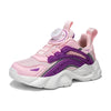 Pink children's sneakers with purple accents, anti-slippery design