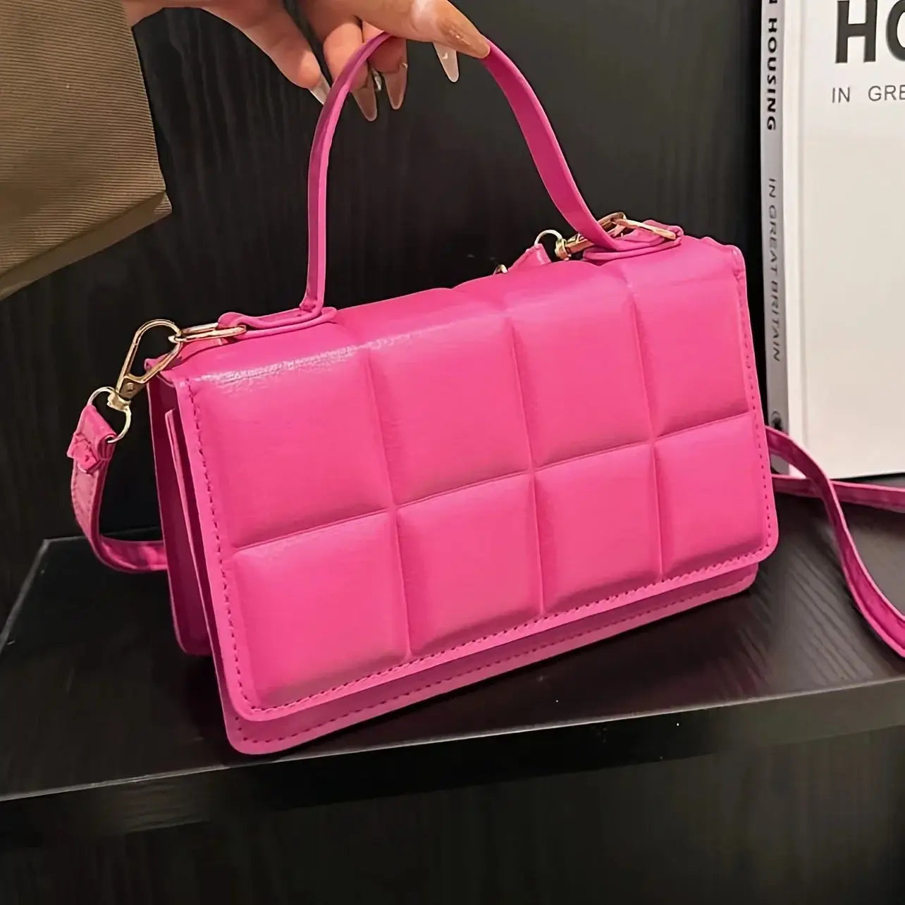 Women’s Mini Quilted Shoulder Bag | Solid Color Faux Leather Square Purse with Adjustable Strap