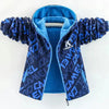 Blue patterned waterproof jacket with hood