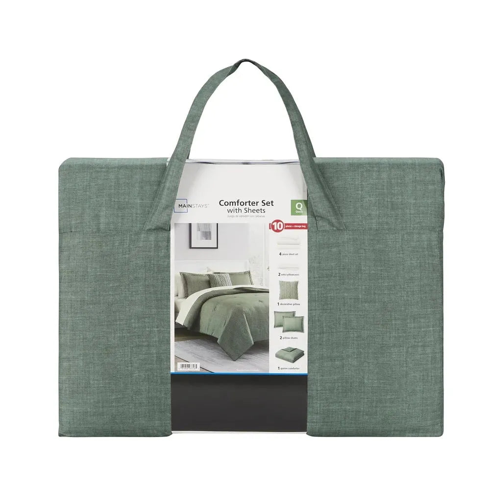 Twin XL Comforter Set Reversible Green 7 Piece Design