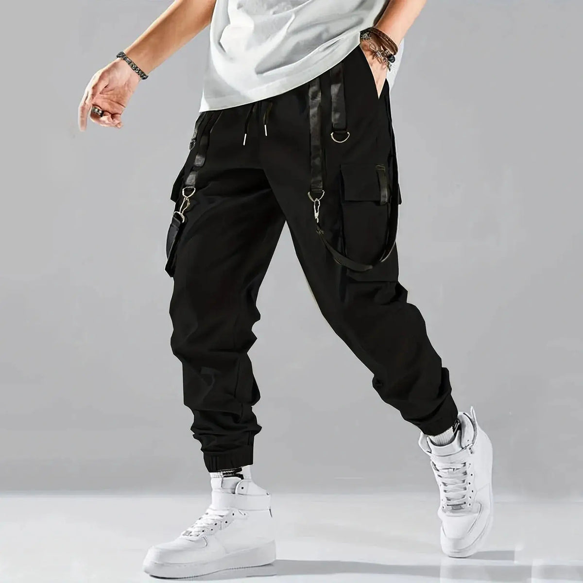 Men’s Slim Fit Stretch Pants, Elastic Fitness Trousers with Multi-Pockets for Training and Casual Wear