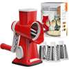 Red 3 in 1 rotary cheese grater with interchangeable blades