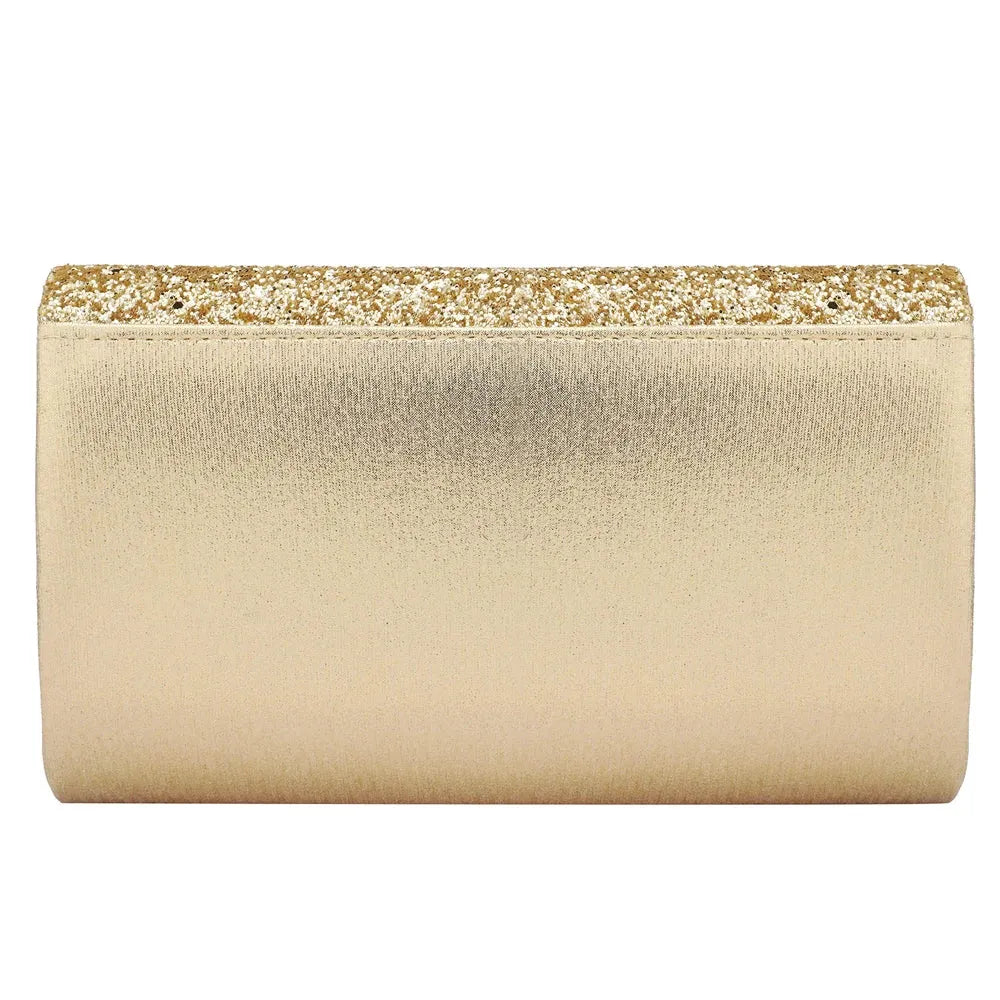 Gold Glitter Handbag Envelope Clutch With Chain Strap