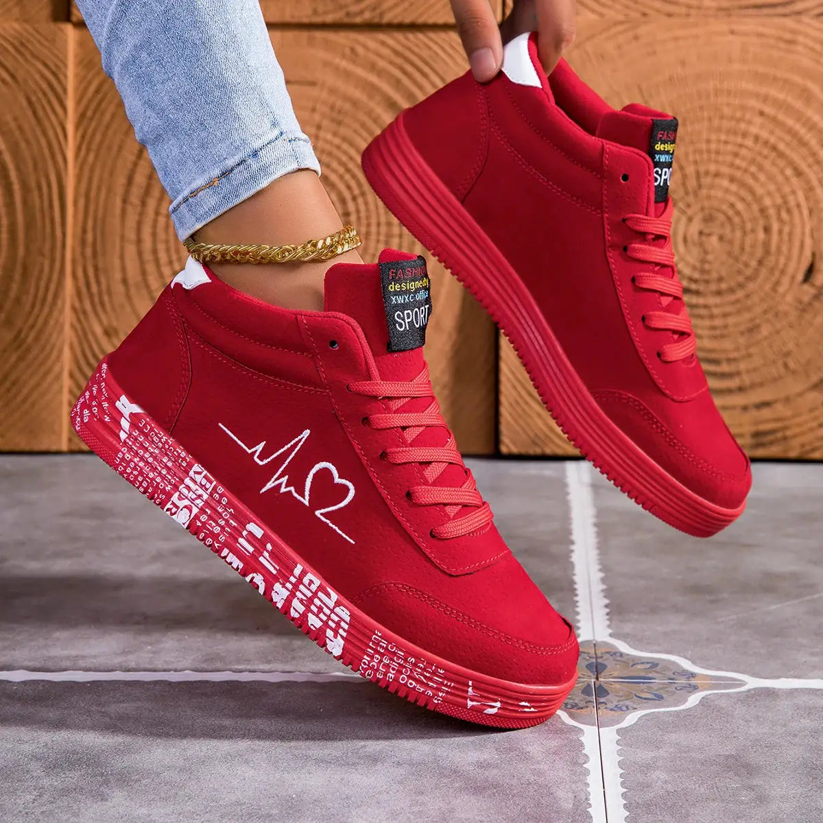 Women’s Heart Design Sneakers | Comfy Lace-Up Platform Shoes for Valentine’s Day & Daily Style