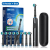 Black rechargeable toothbrush with 8 heads and box