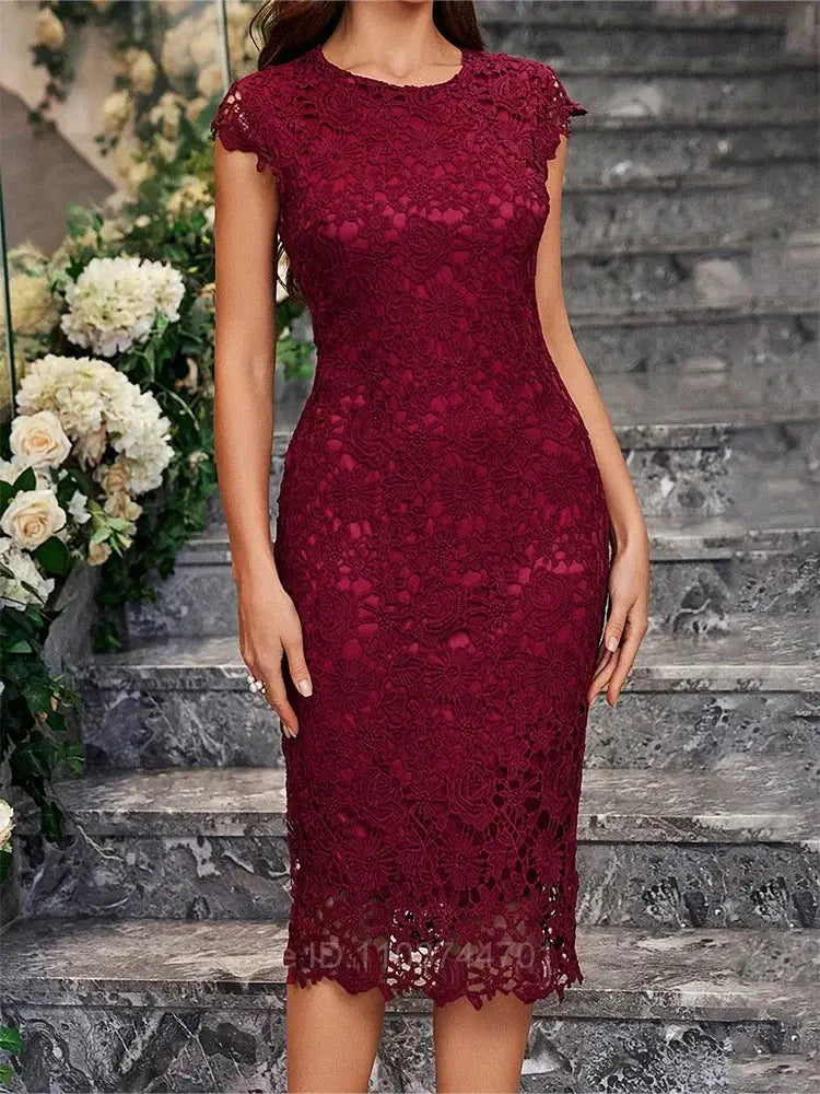 Womens Blue Lace Mini Dress Sleeveless Ruffle Design Hollow-Out Slim Fit for Evening & Party
