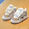 Beige and white unisex toddler shoes with thick laces