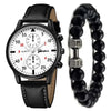 Men's watch with black strap and white dial with bracelet