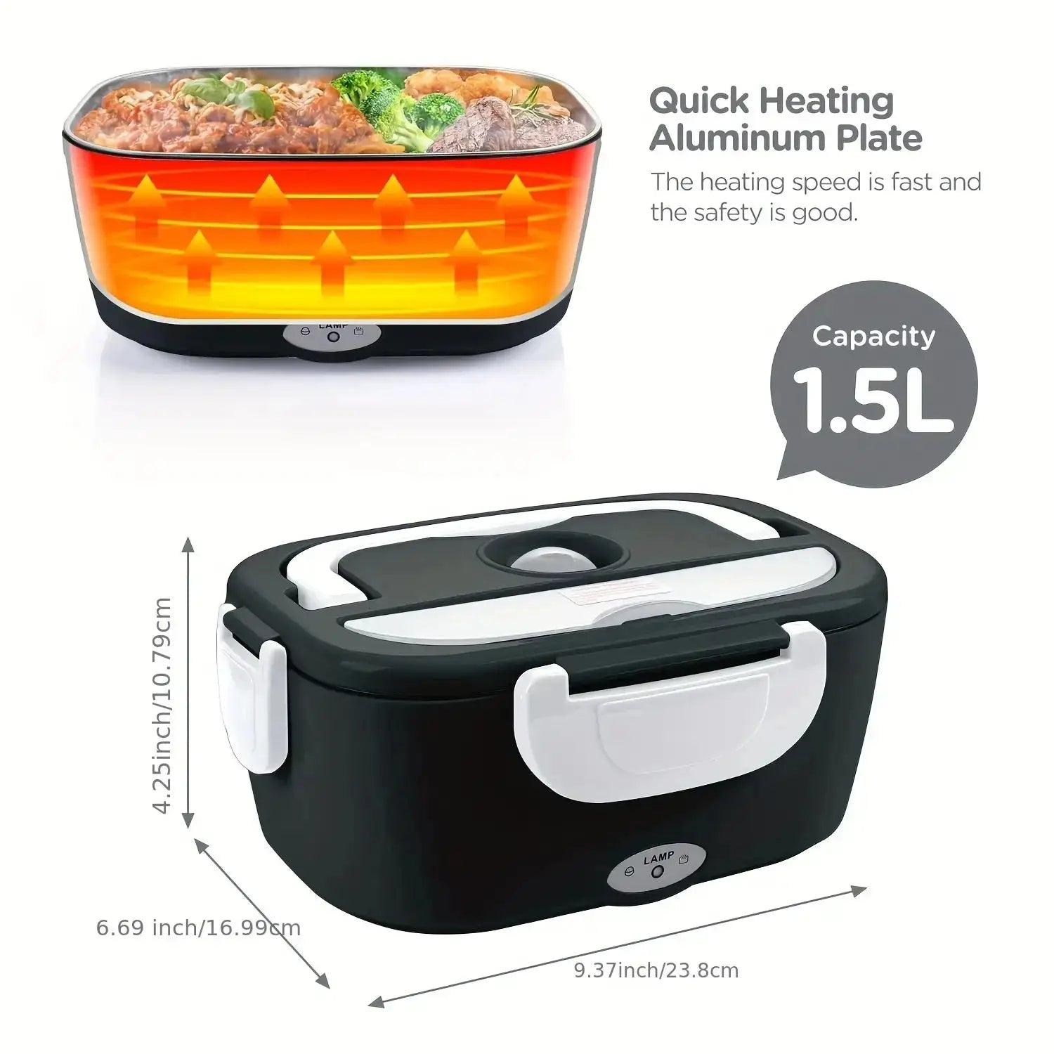 Electric Lunch Box 12V/24V/110V Portable Food Warmer with 1.5L Stainless Steel