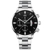 Silver luxury watch with black round dial