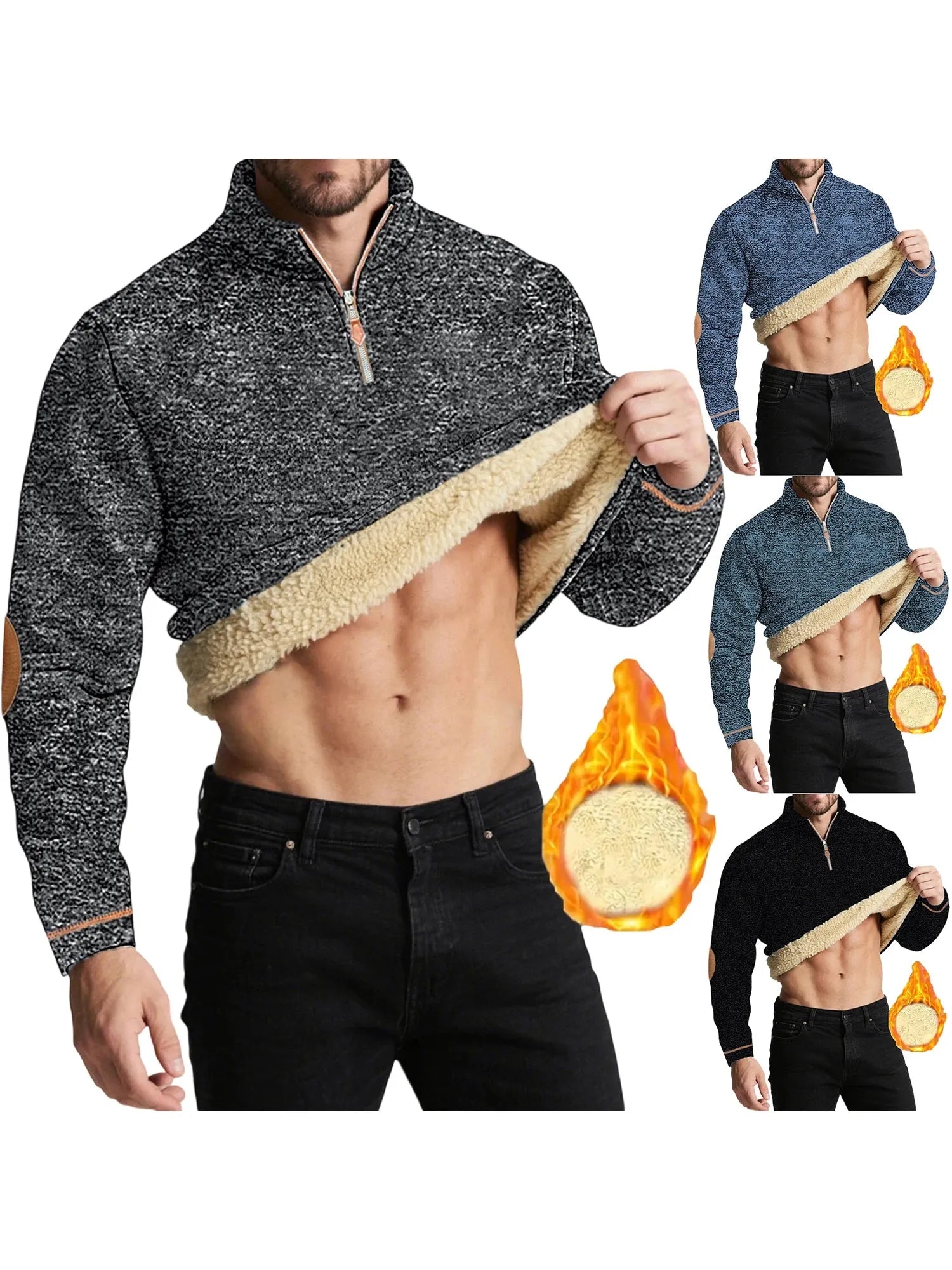 Men’s Fleece Lined Sweatshirt Quarter Zip Thermal Pullover