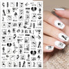 Minimalist black leaf nail art stickers on grey