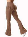 Light brown wide leg yoga leggings with back pocket