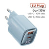 Blue 33W GaN charger with EU plug, digital display