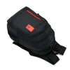 Black waterproof backpack with red accents