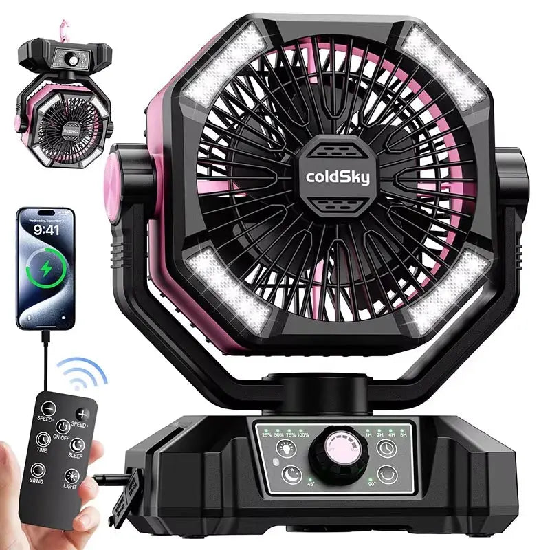 Portable Camping Fan with LED Lantern 8 Speeds & 20000mAh Battery for Outdoor & Fishing