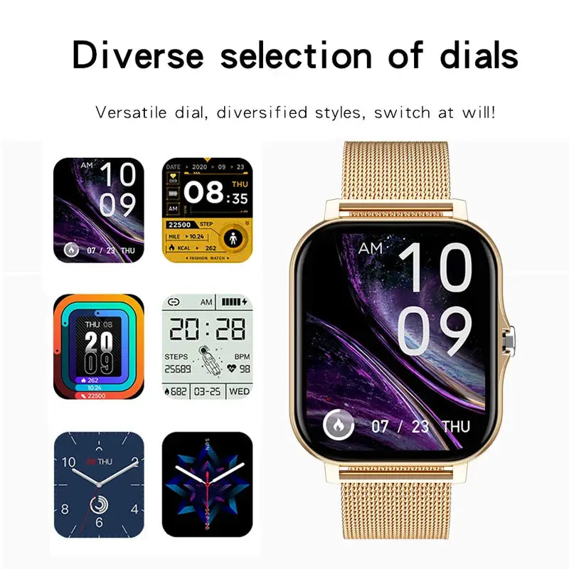 Smartwatch with multi-sport mode, calorie tracking, weather updates, message alerts, compatible with Android & iOS
