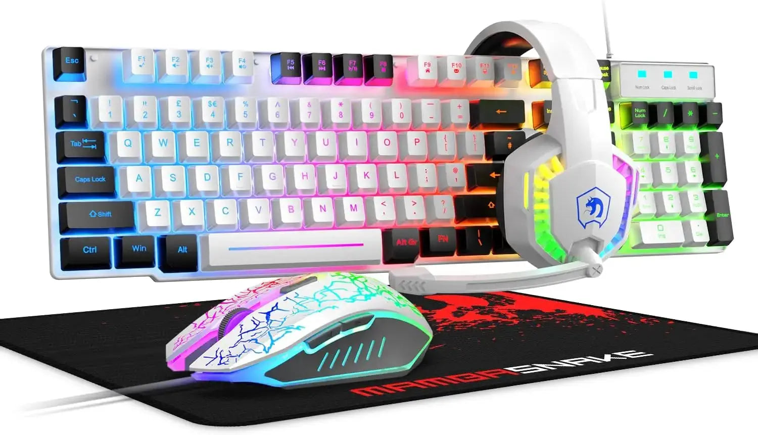 Gaming Combo Set, Wired Keyboard and Mouse with Rainbow LED Backlit and Headset for PC and Console