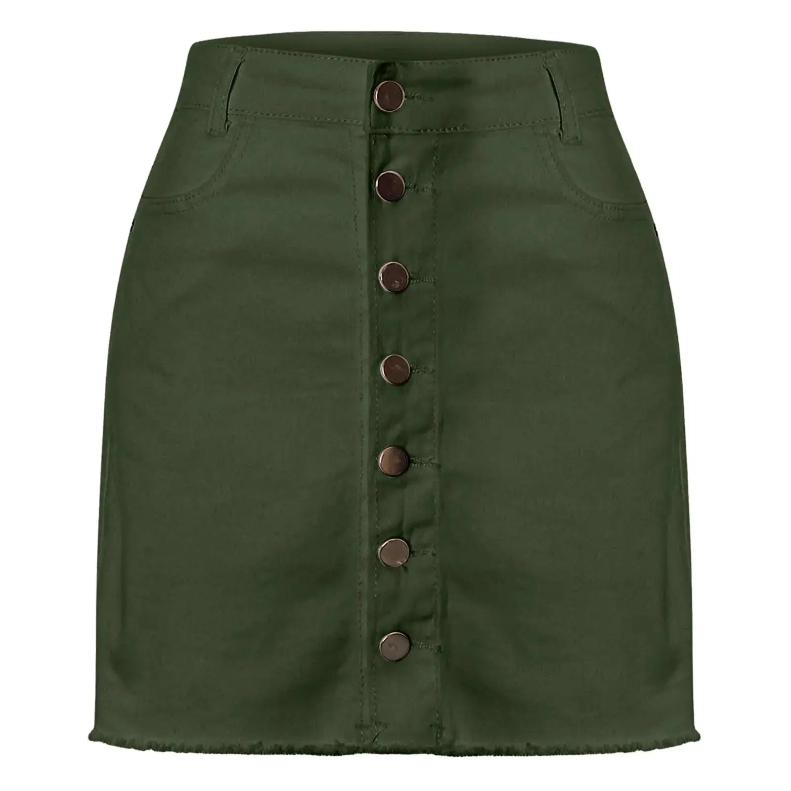 Women’s short denim skirt, high-waisted elastic design with breathable fabric and decorative ruffle hem