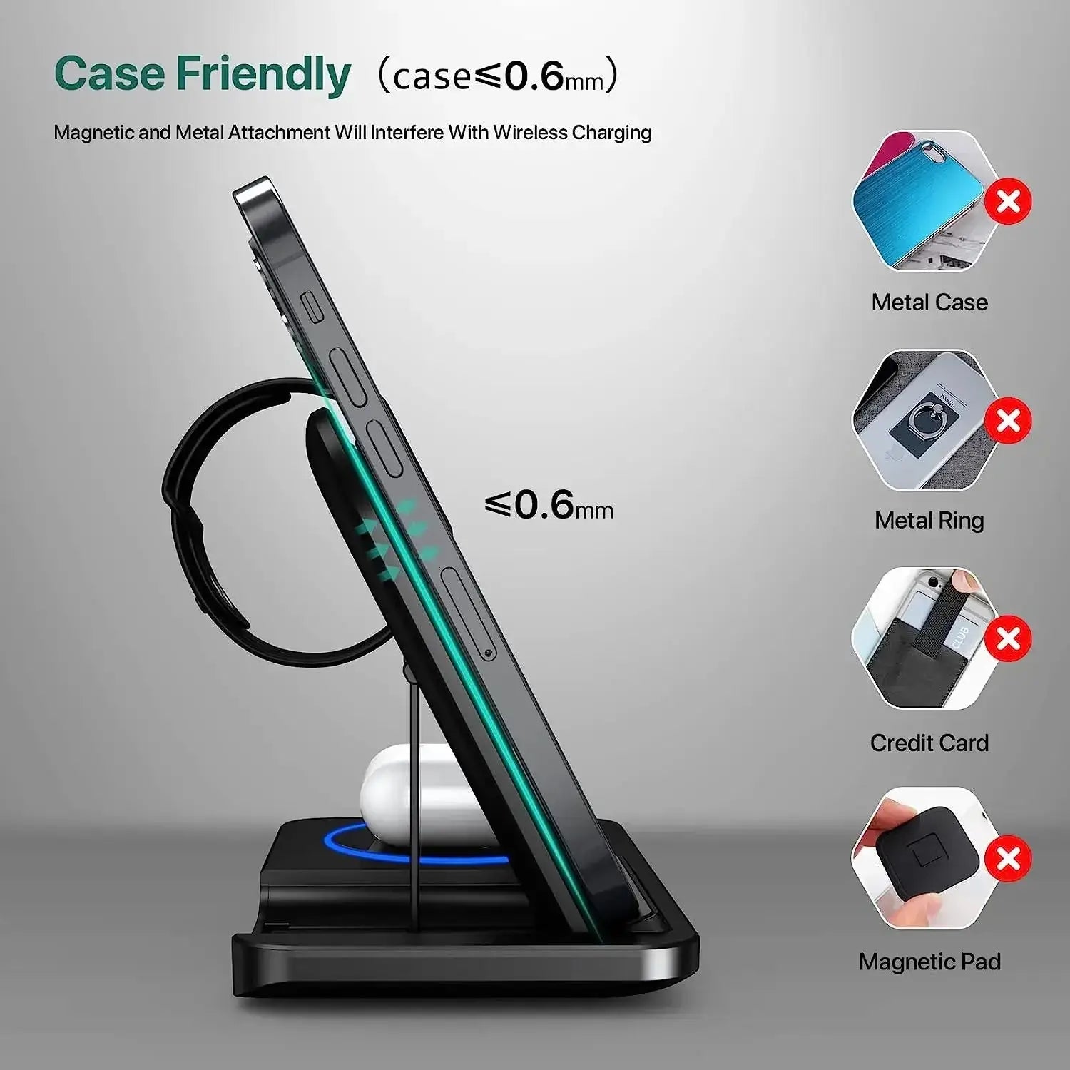 30W 3-in-1 Fast Wireless Charging Station – Foldable Charger Stand for iPhone 15/14/13/12/11, Apple Watch 9–5 & AirPods Pro