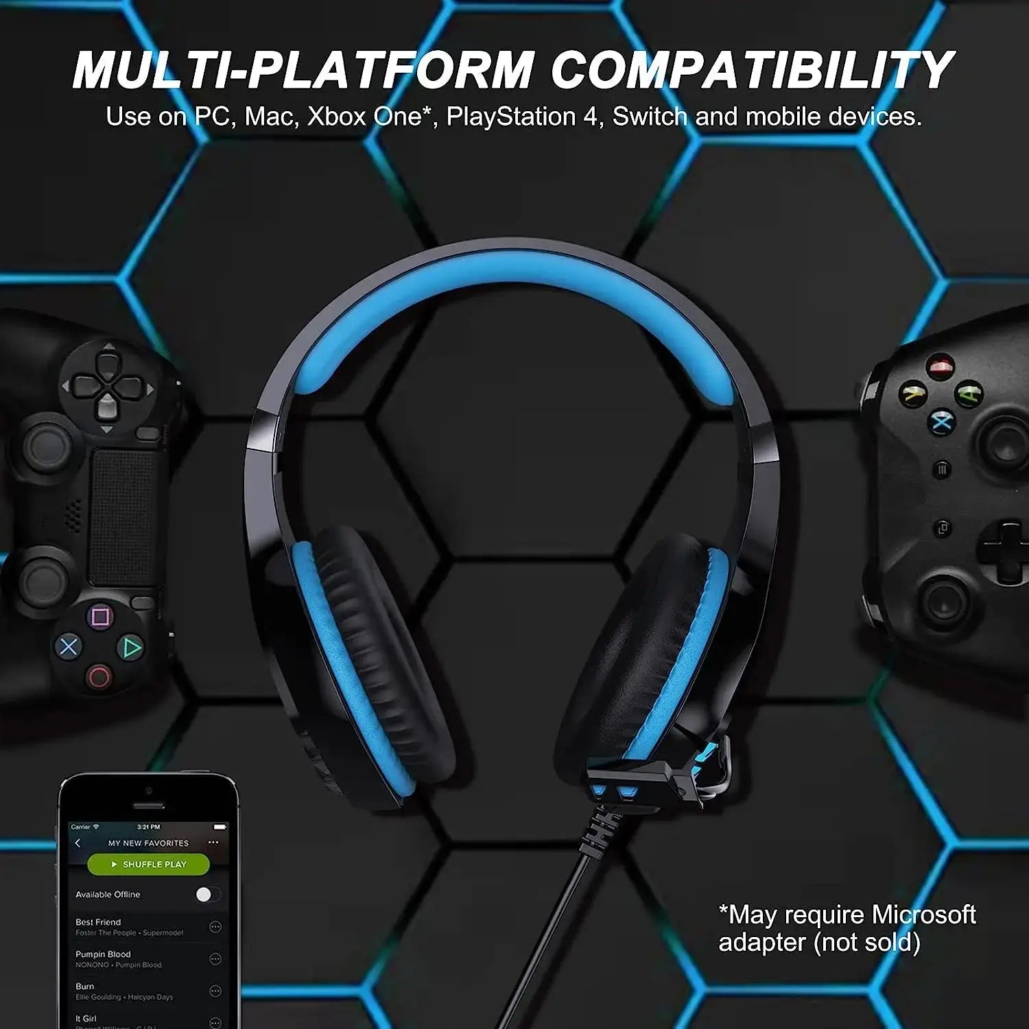 Wired Gaming Headset with Microphone 3.5mm, Stereo Bass Sound & 120° Mic for PC, PS4, PS5, Xbox & Mobile