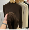 Brown women's winter turtleneck sweater with high stretch