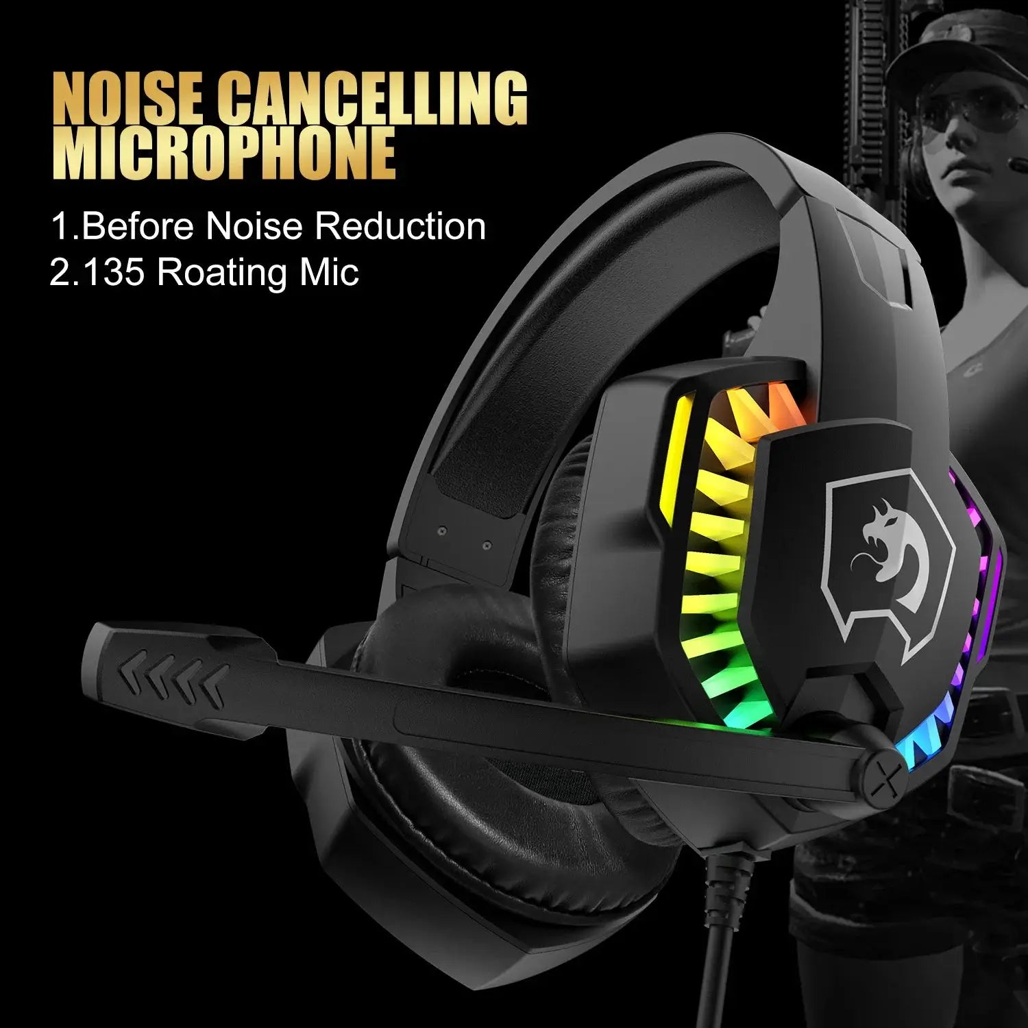 Gaming Combo Set, Wired Keyboard and Mouse with Rainbow LED Backlit and Headset for PC and Console
