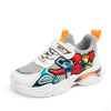 Gray breathable kids' sneaker with superhero patchwork