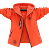 Bright orange waterproof jacket with hood