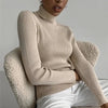 Beige ribbed turtleneck sweater for women