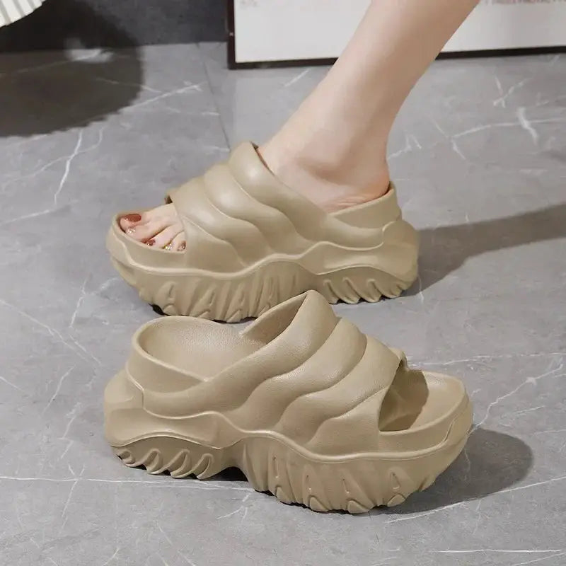Women’s Platform Wedge Sandals – Open Toe Slip-On Slides with Ankle Buckle for Summer Beach Style