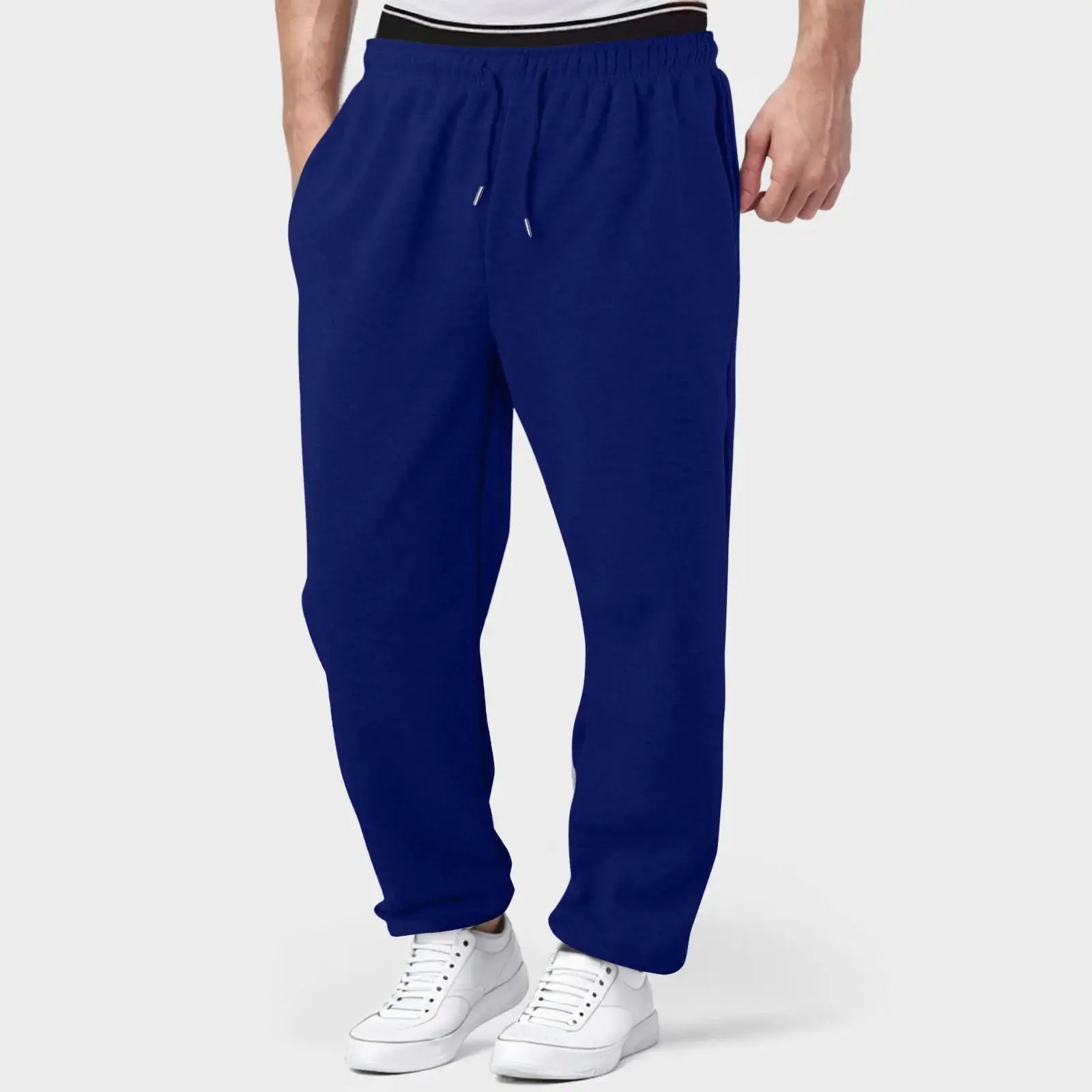 Men’s workout jogger pants in royal blue, featuring breathable fabric and elastic waist, ideal for fitness and casual wear.