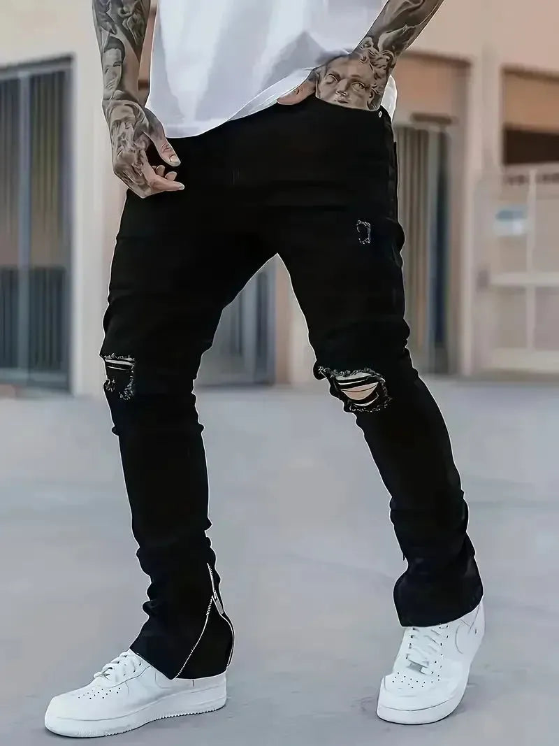 Men’s Slim Fit Black Jeans With Ripped Distressed Stretch