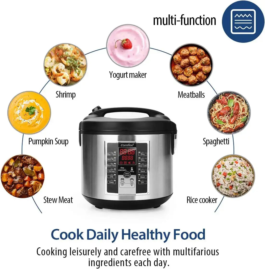 5.2-Quart Multi Cooker – Rice Cooker, Slow Cooker, Steamer, Stewpot & Sauté with 12 Digital Cooking Programs