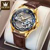 Luxury gold automatic watch with brown leather strap