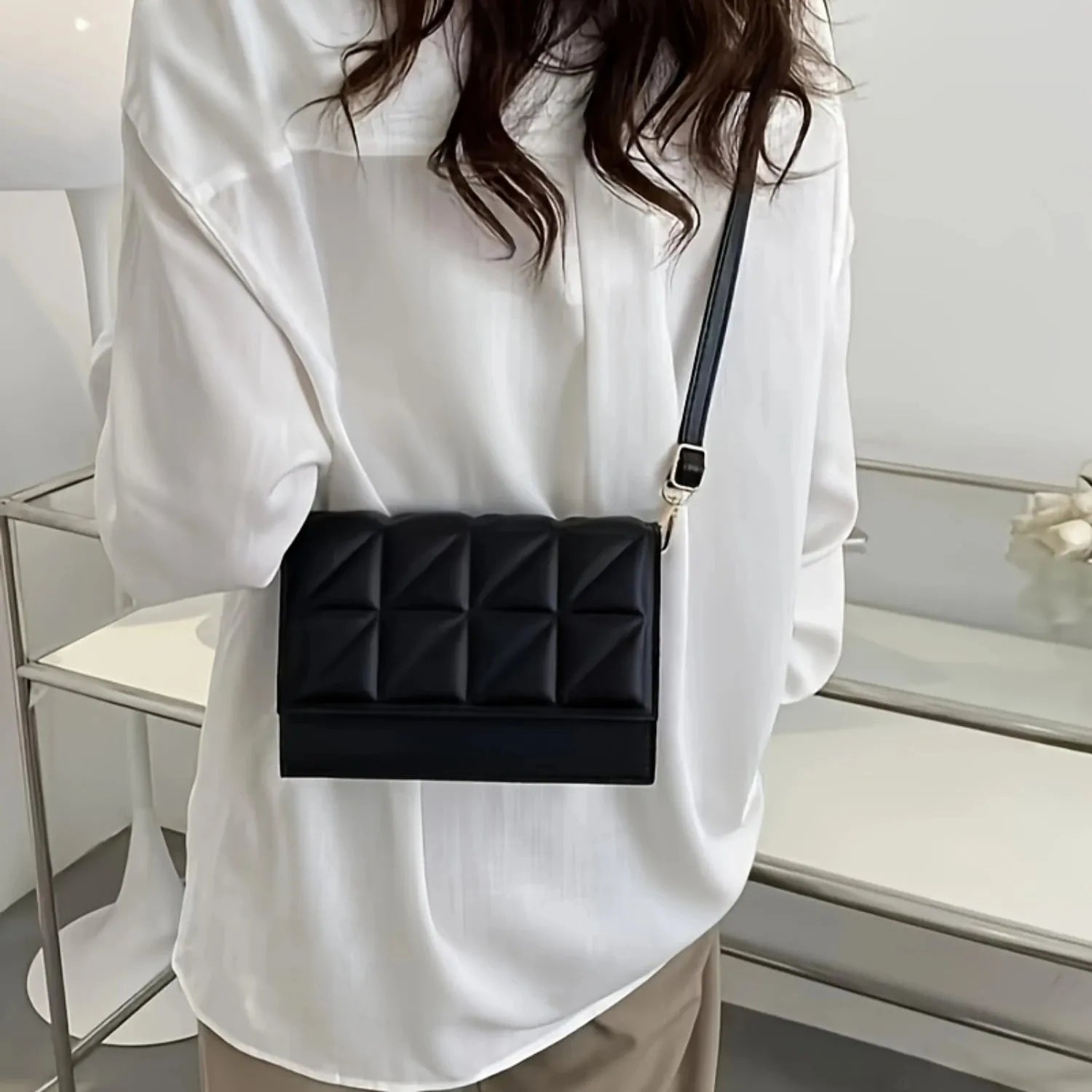 Crossbody Bag Women Quilted Embossed Flap Trendy Shoulder