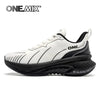 White cushioned running shoe with black sole