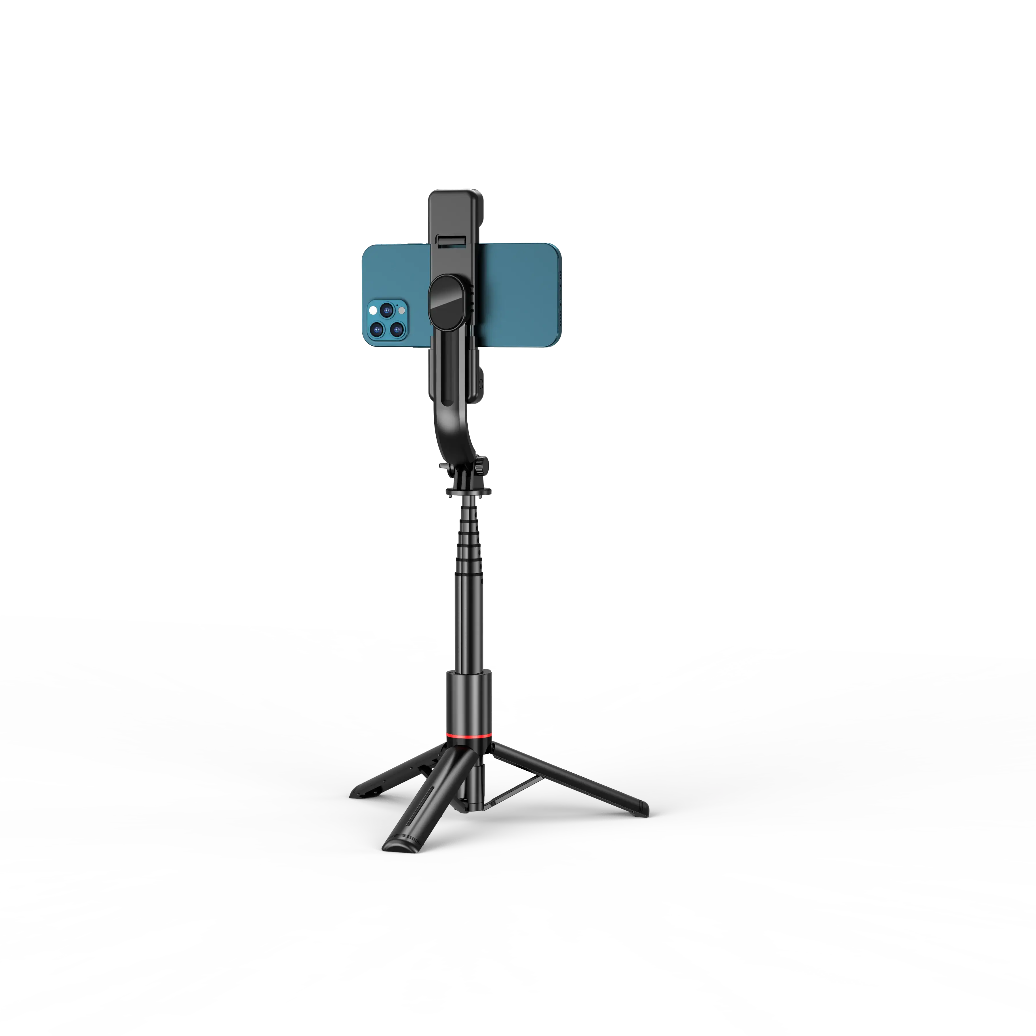 Rear view of the Selfie Stick Tripod with Fill Light in tripod mode, showing phone mount and sturdy base for stable video recording.