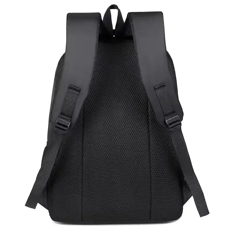 Back panel of men’s waterproof Oxford backpack with padded straps, offering comfort for travel, school, or daily commuting.
