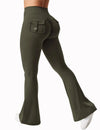 Olive green wide leg yoga leggings with back pocket