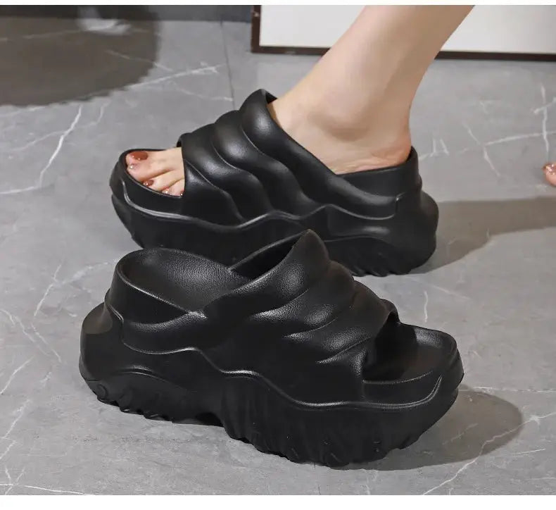 Women’s Platform Wedge Sandals – Open Toe Slip-On Slides with Ankle Buckle for Summer Beach Style