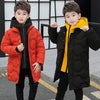 Children's red and black hooded winter jackets