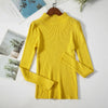 Yellow women's turtleneck sweater on hanger