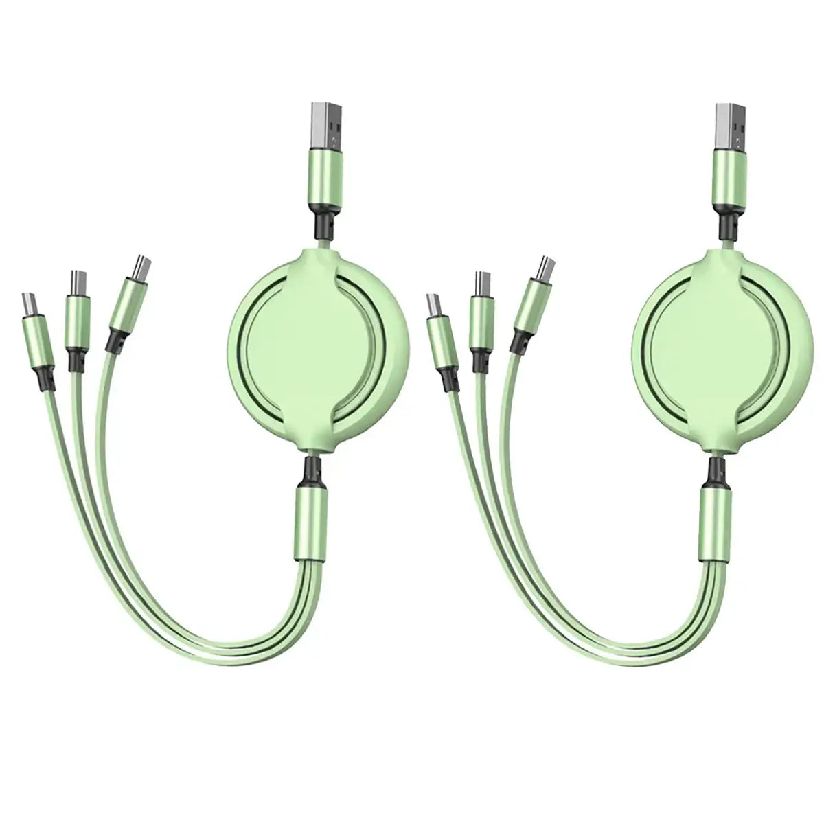 3-in-1 retractable USB charging and data cable, fast charge, compatible with iPhone, Samsung, Huawei, Xiaomi (2-pack)