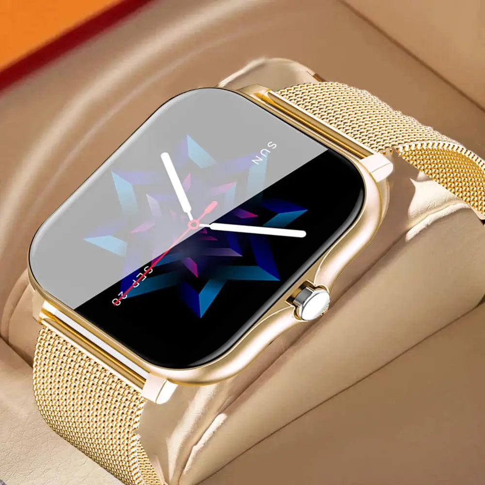 Smartwatch with multi-sport mode, calorie tracking, weather updates, message alerts, compatible with Android & iOS